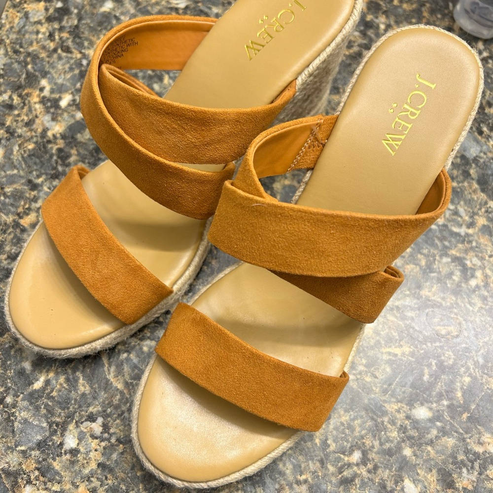 J. Crew Women's Tan Wedge Sandals, Size 8.5